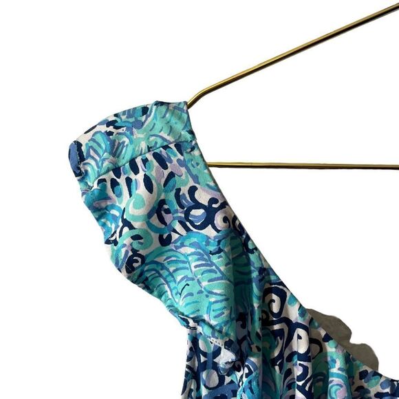 Lilly Pulitzer Alessa Romper Light Aqua Spritz Ruffle Neckline Sleeveless XS - Picture 5 of 11